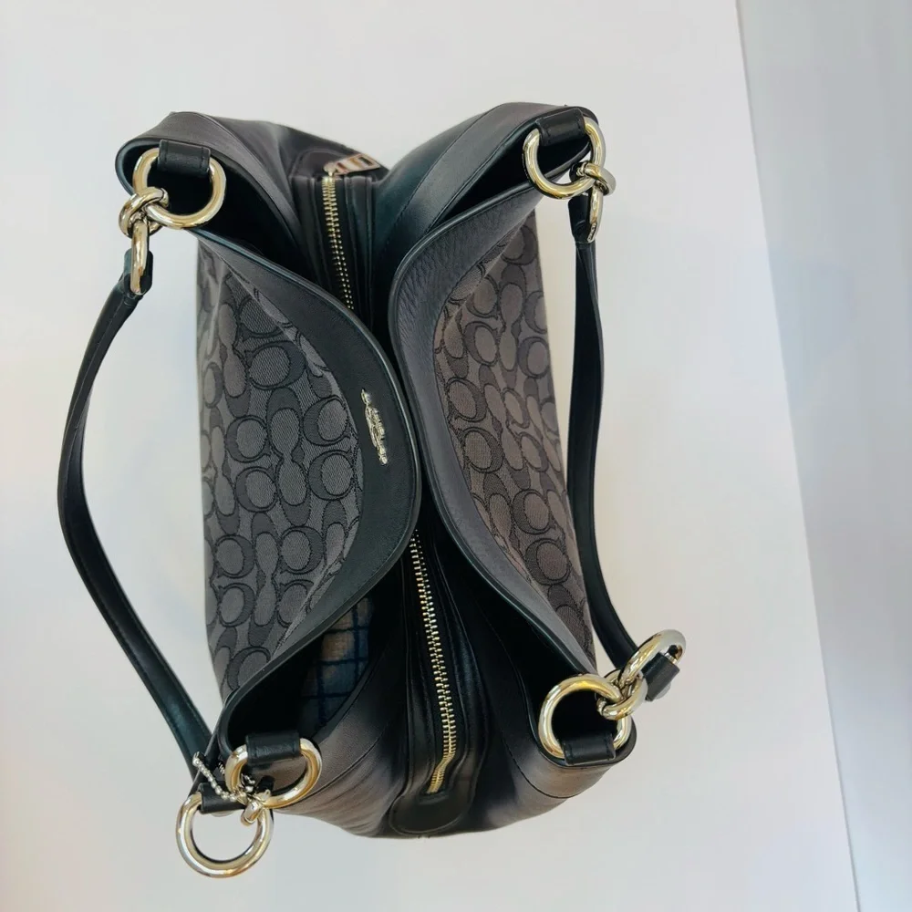 Coach Lexy Shoulder Bag in Signature Jacquard Black Logo Print and Leather